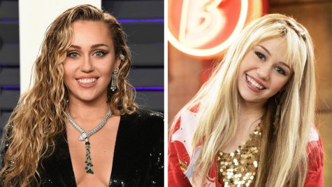 Miley Cyrus now (left) vs Miley Cyrus in Hannah Montana (right).