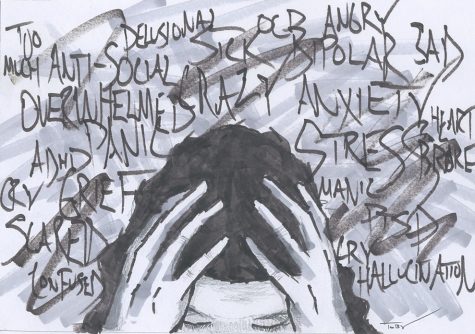 A drawing of a girl experiencing overwhelming anxiety