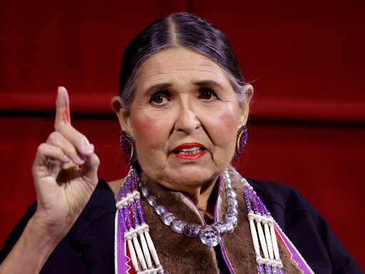 Sacheen Littlefeather on stage at AMPAS Presents An Evening with Sacheen Littlefeather at Academy Museum of Motion Pictures on September 17 in Los Angeles.