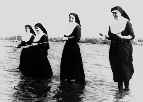 When the priest offered to help with the fishing, the nuns scoffed. Sisters, they told him, are doing it for themselves. Buzzfeed, picture from 1952