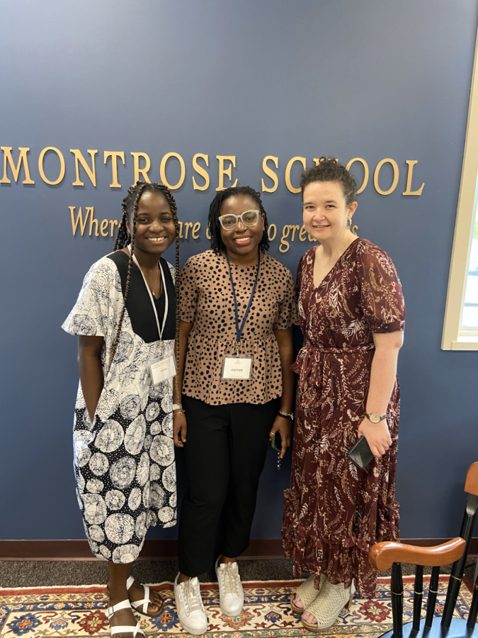 Elei Nkata (left) poses with the assistant head of school at the Lagoon School, Ms. Manee Ngozi (middle), and Montrose faculty member Mary Jo White (right)