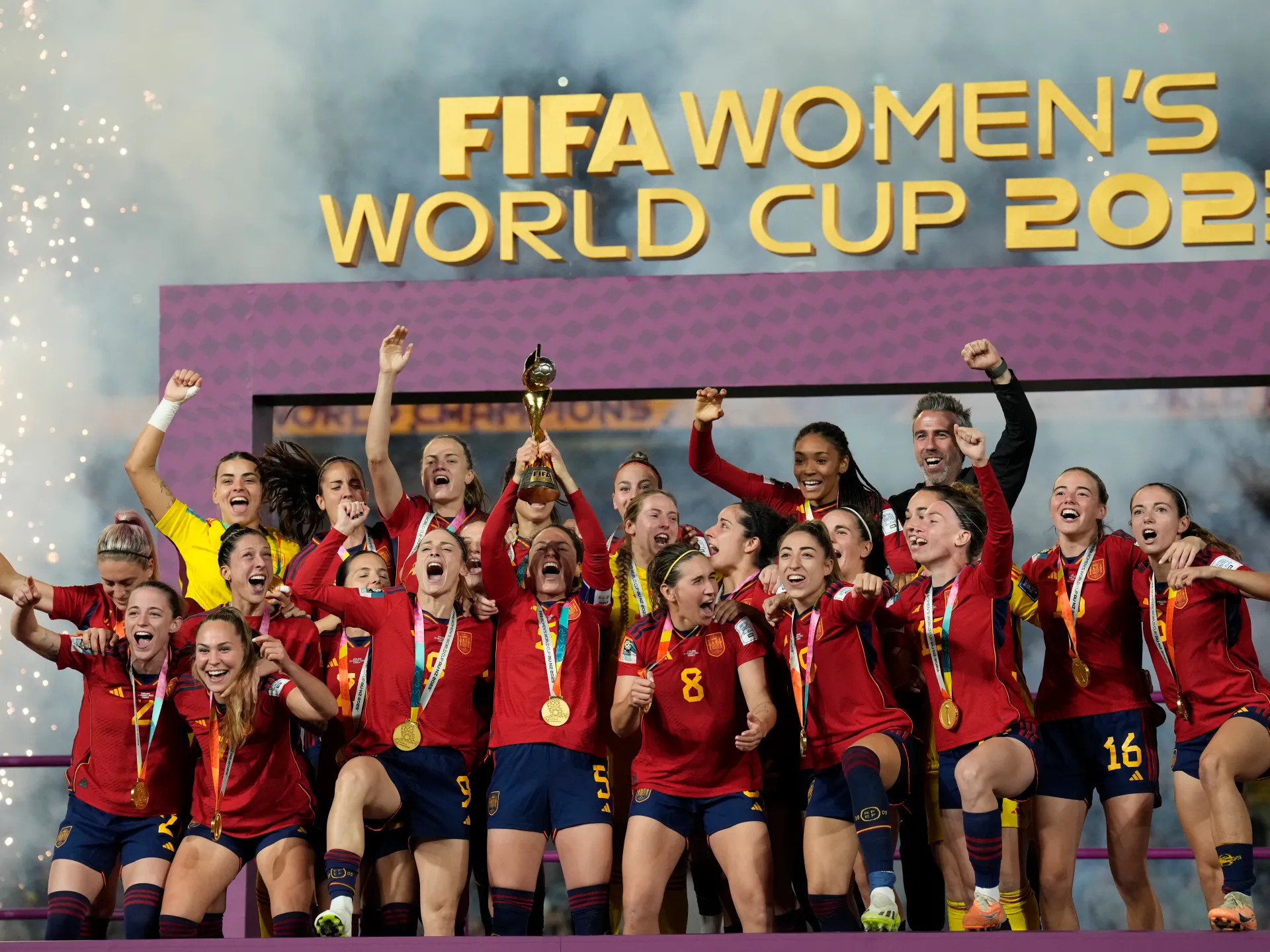The Spanish Women’s team celebrates their first World Cup win. 

