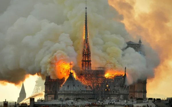 A photo of the Notre Dame Cathedral as it erupted into flames in April 2019