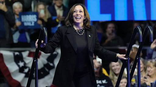 A photo of Kamala Harris as she took to the stage on Thursday night at her rally in Wisconsin.