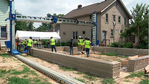 The first 3D printed house being built in Columbus, Ohio. 