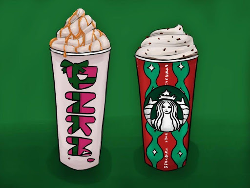 Dunkin and Starbucks drinks for the holiday season. 