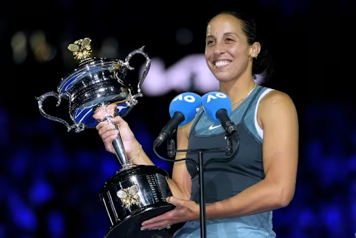 Madison Keys poses with her trophy after winning the Australian Open.