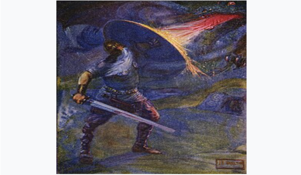The Warrior Beowulf Fighting the Dragon