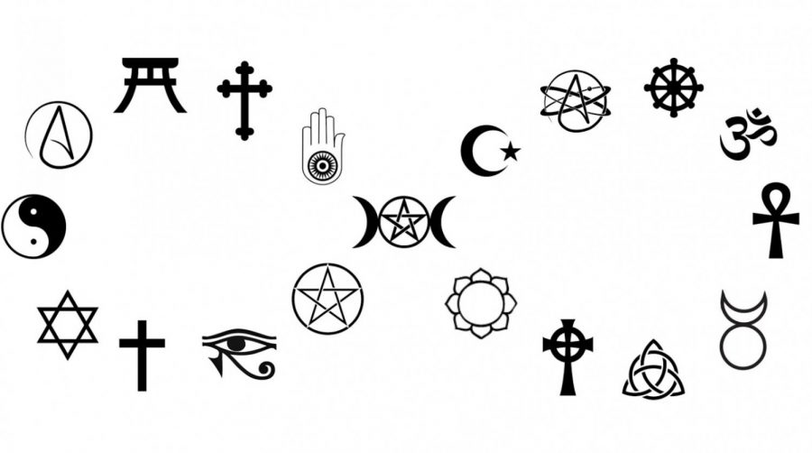 This graphic compiles many important symbols from different religions.
