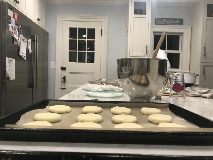 The sugar cookies have been formed and flattened and are ready to bake!
