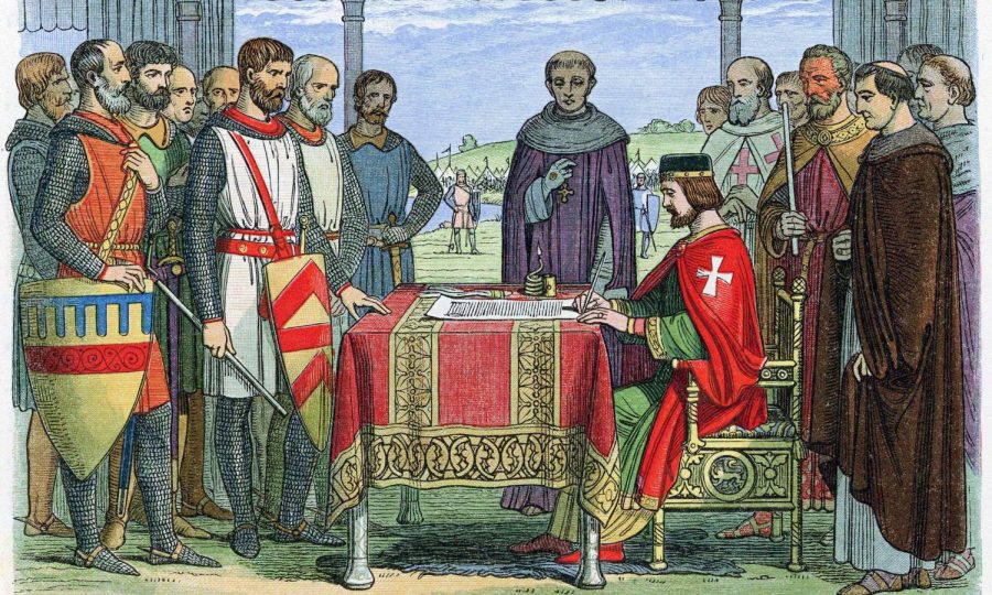 The+barons+force+King+John+to+sign+the+1215+Magna+Carta.